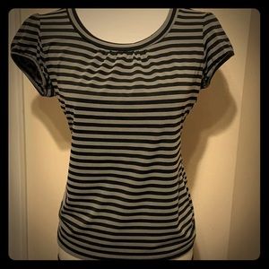 Black and grey striped shirt. Stretch!